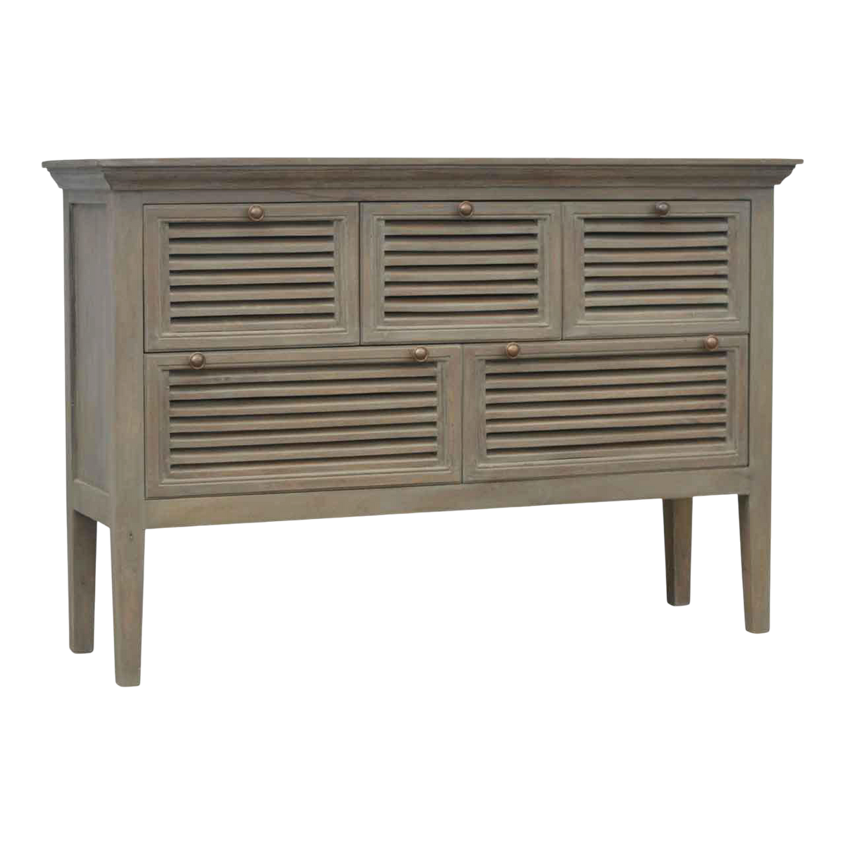 Ventnor Shutter Buffet in Stone, three-quarter view showing the full profile.