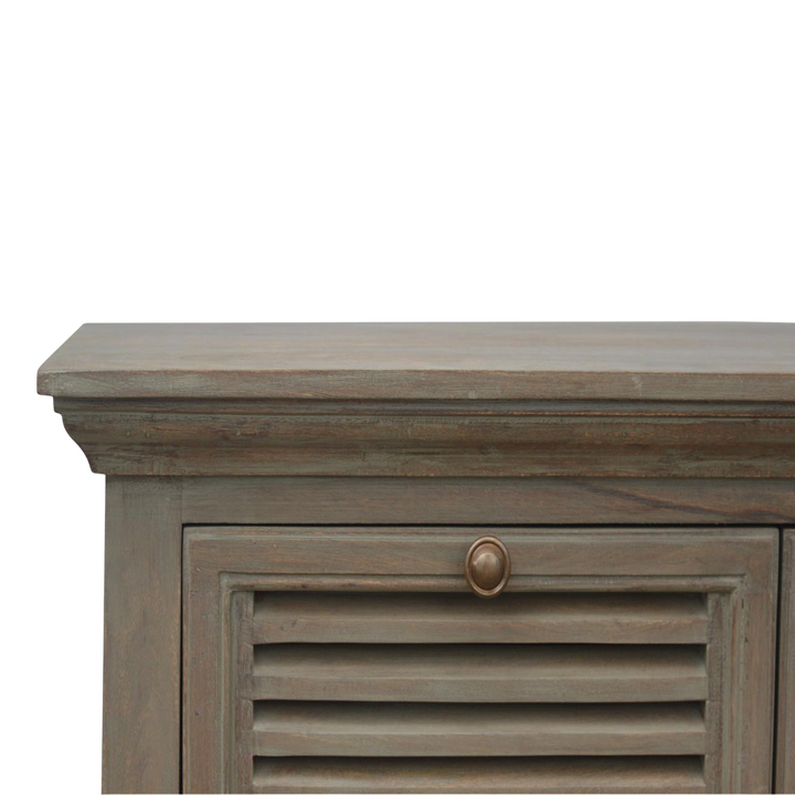 Close view of the frame on the Ventnor Shutter Buffet in Stone.