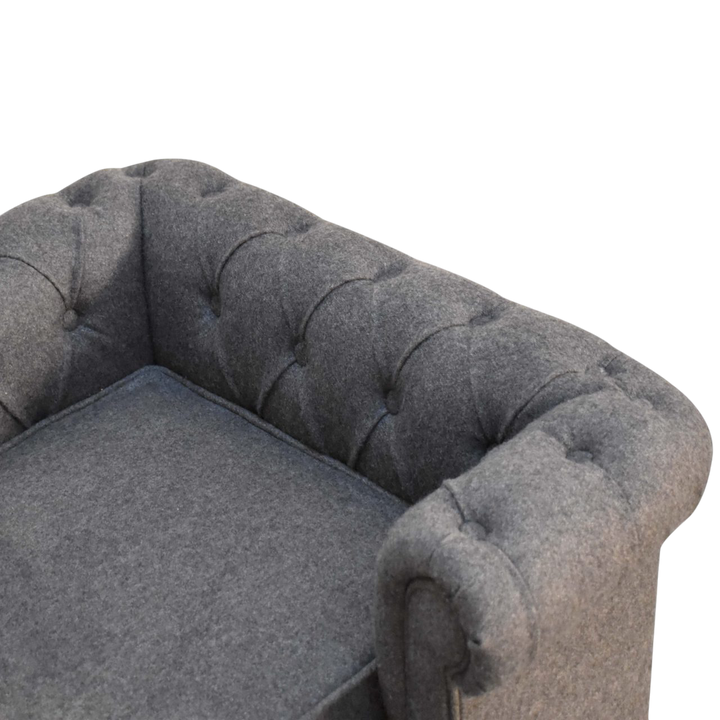 Close view of the cushioned interior on the Westminster Chesterfield Pet Bed in Grey Tweed.