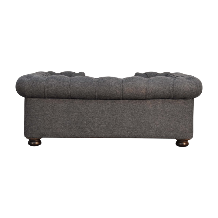 Westminster Chesterfield Pet Bed in Grey Tweed, viewed from the back.