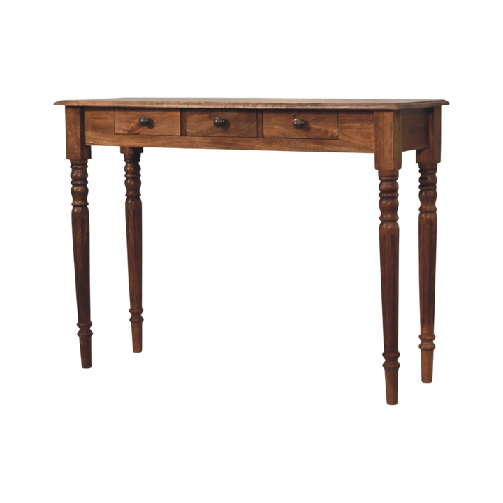 Wetherby 3-Drawer Console in Amber, three-quarter view showing the full profile.