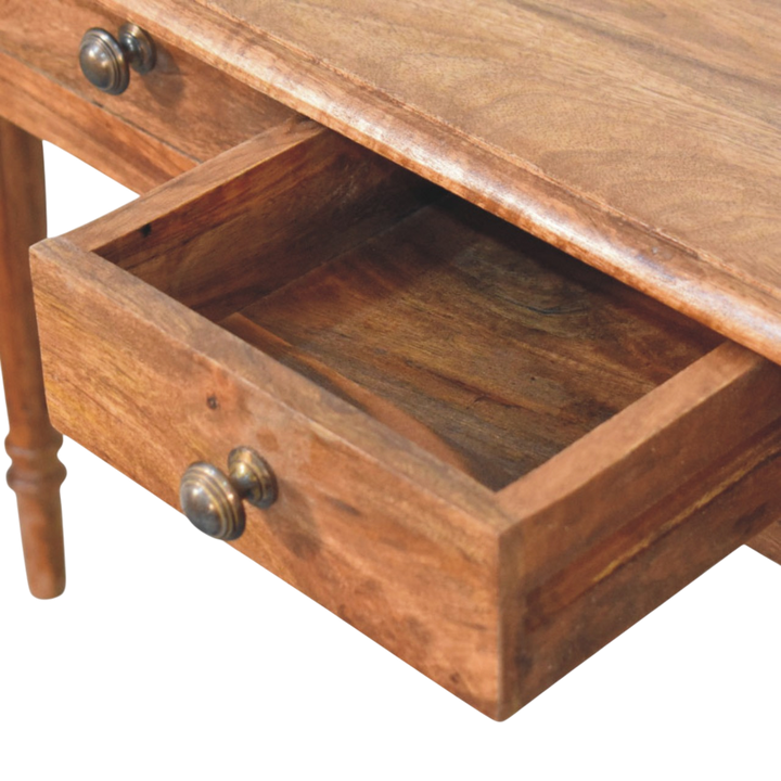 Wetherby 3-Drawer Console in Amber, shown with a drawer open.