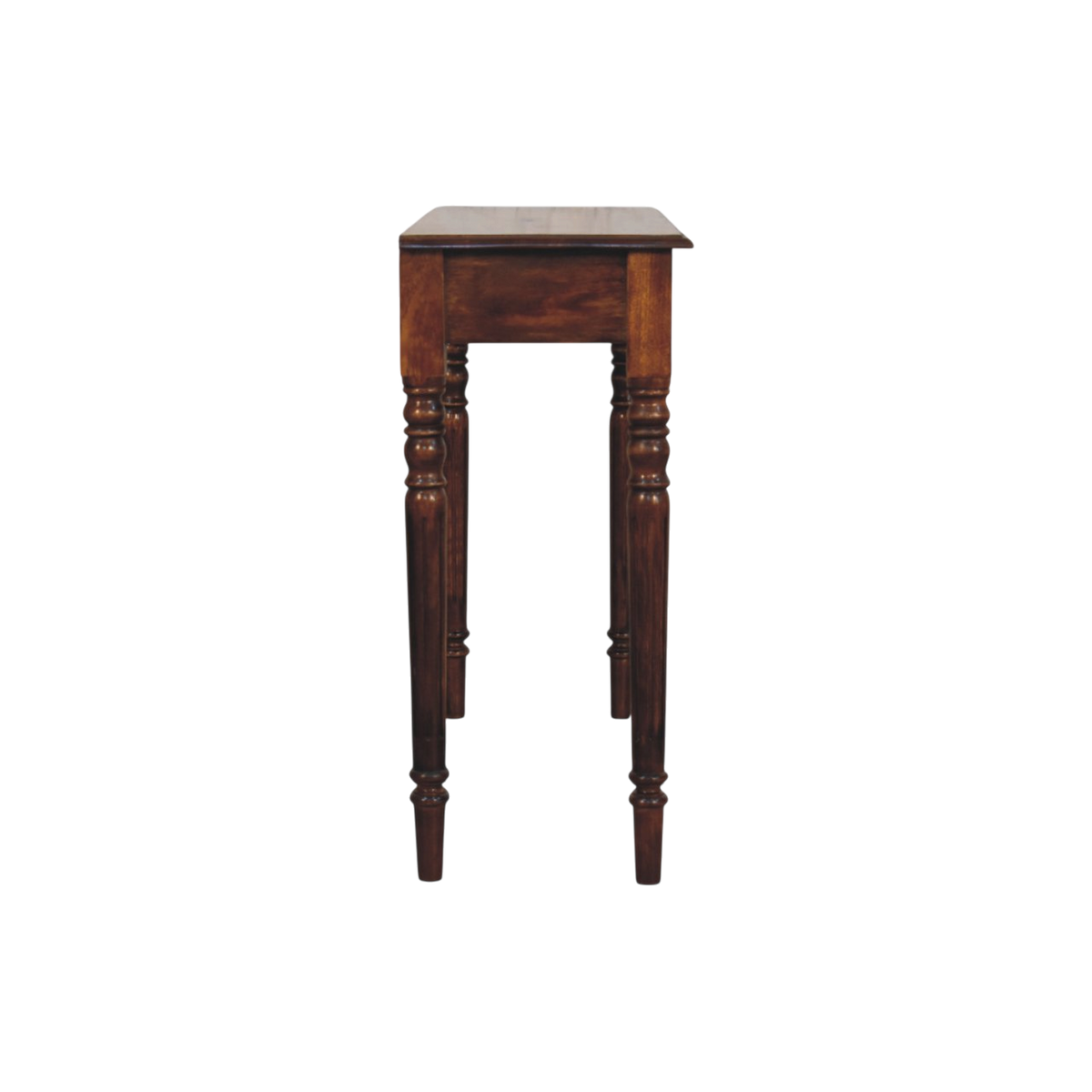Wetherby 3-Drawer Console in Chestnut, side view showing the depth.