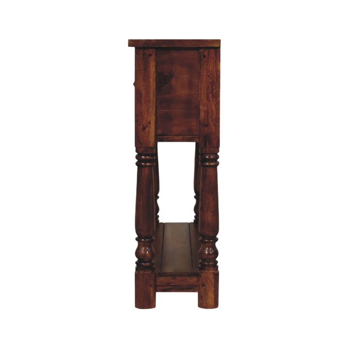 Wetherby 4-Drawer Console Table in Chestnut, side view showing the depth.