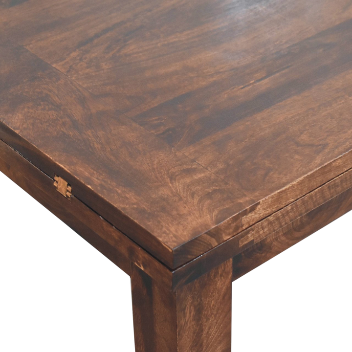 Close view of the top on the Wetherby Extending Dining Table in Cocoa.