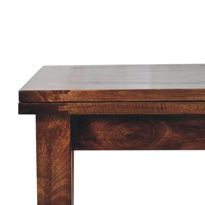 Close view of the edge on the Wetherby Extending Dining Table in Cocoa.