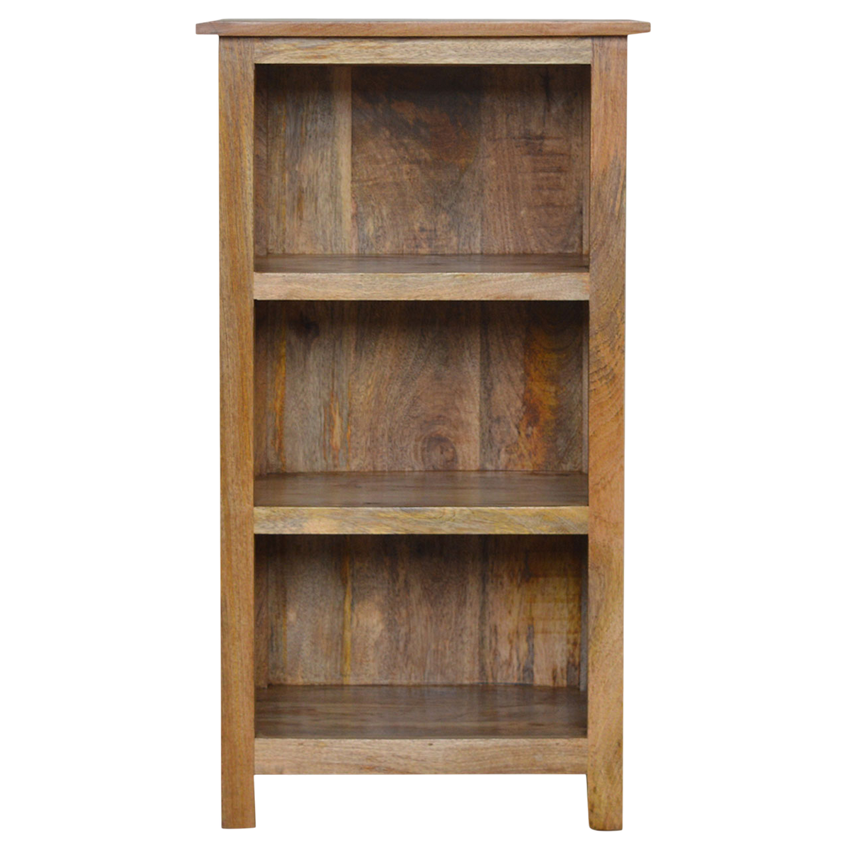 Wetherby Mini Bookcase in Amber, front view. 100% solid hardwood in a pale amber finish, country joinery, fixed shelving.
