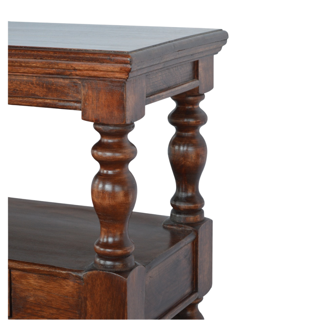 Close view of the wood grain and edge profile on the Wetherby Serving Console.