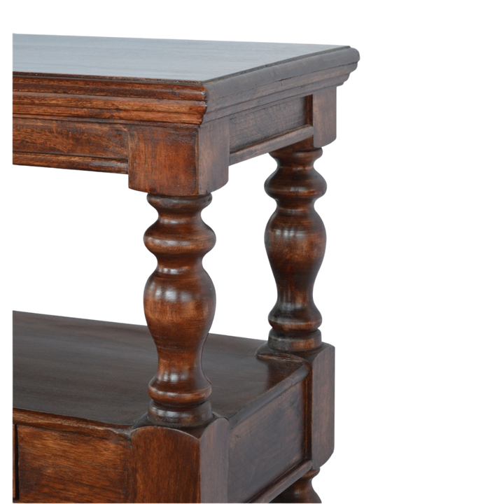 Close view of the wood grain and edge profile on the Wetherby Serving Console.