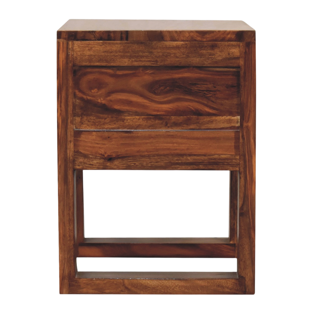 Wetherby Square Bedside Table in Chestnut, side view showing the depth.