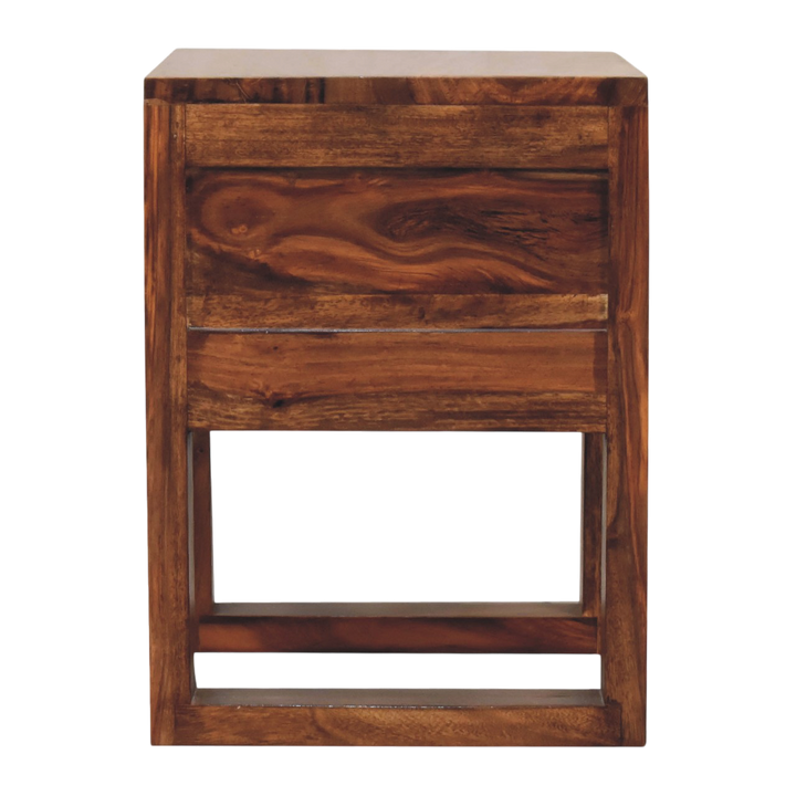 Wetherby Square Bedside Table in Chestnut, side view showing the depth.