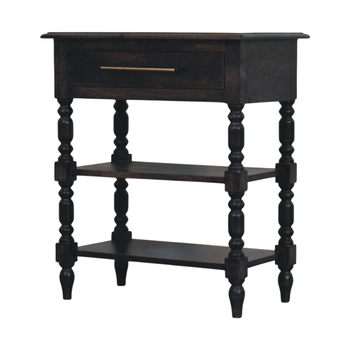 Wetherby Tiered Side Table in Charcoal, three-quarter view showing the full profile.