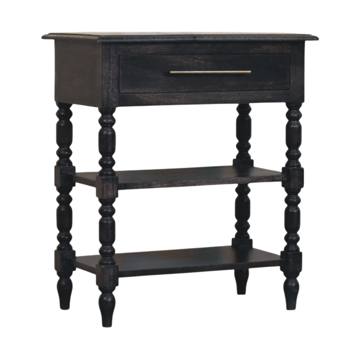 Wetherby Tiered Side Table in Charcoal, shown from a second angle.