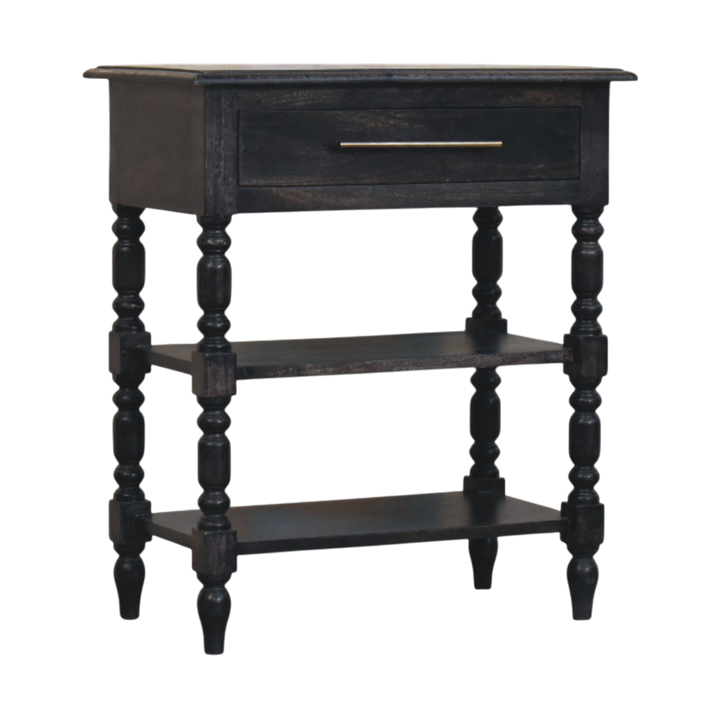 Wetherby Tiered Side Table in Charcoal, shown from a second angle.