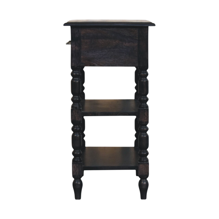 Wetherby Tiered Side Table in Charcoal, side view showing the depth.