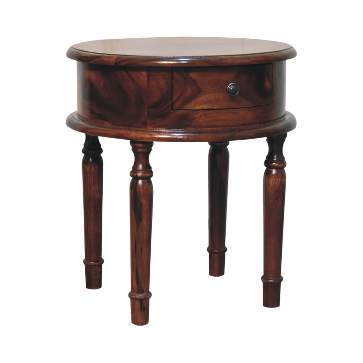 Wetherby Turned-Leg Bedside Table in Chestnut, three-quarter view showing the full profile.
