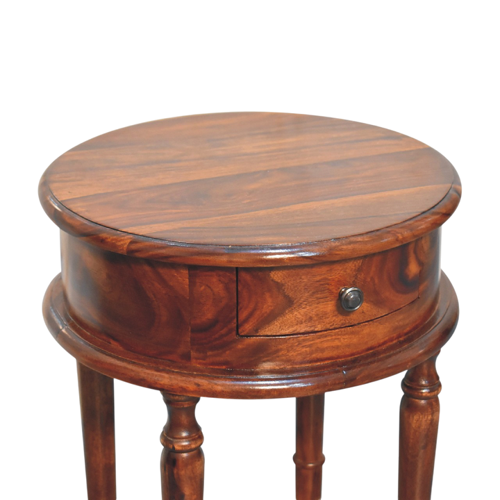 Wetherby Turned-Leg Bedside Table in Chestnut, shown from above.