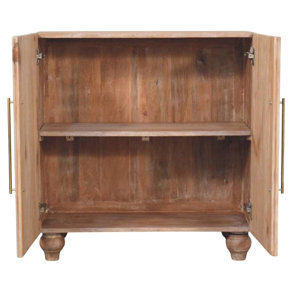Wetherby Two-Tone Sideboard in Driftwood, shown with the doors open.