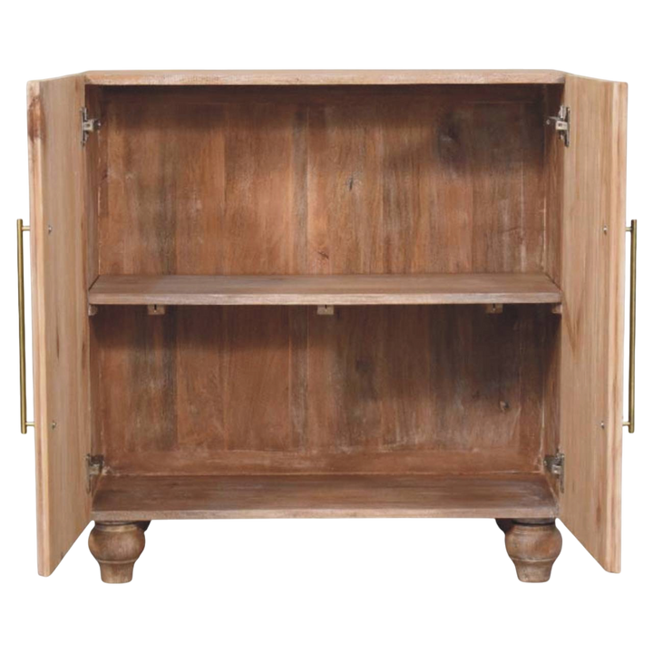 Wetherby Two-Tone Sideboard in Driftwood, shown with the doors open.
