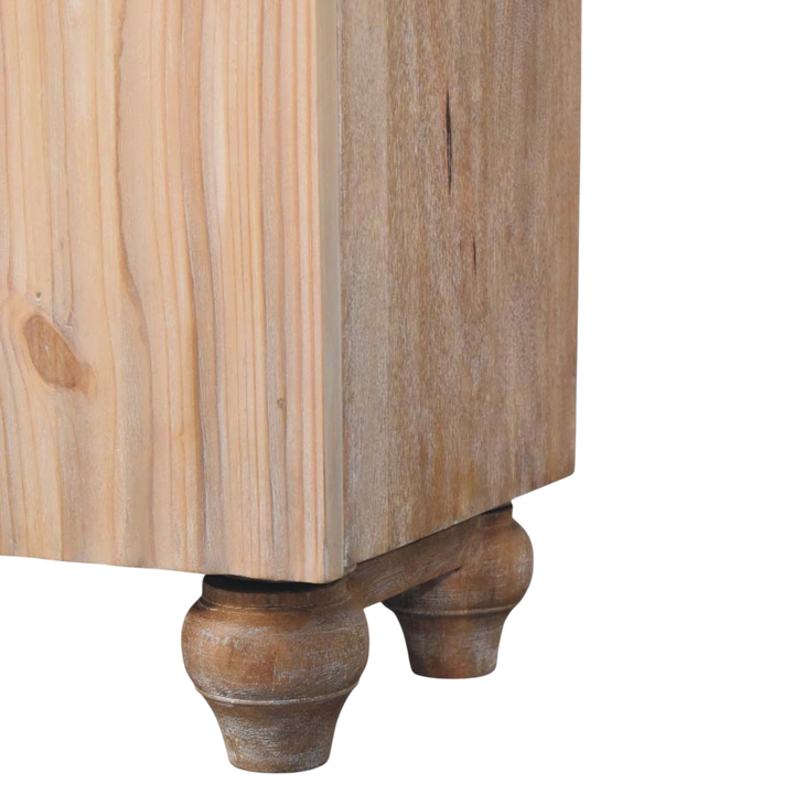Close view of the feet on the Wetherby Two-Tone Sideboard in Driftwood.