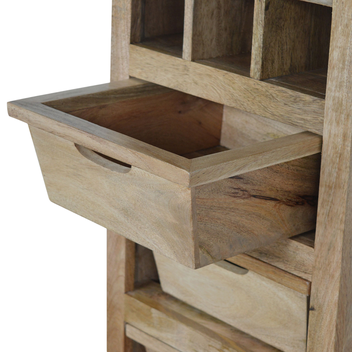Wetherby Wine Cabinet in Amber, shown with a drawer open.