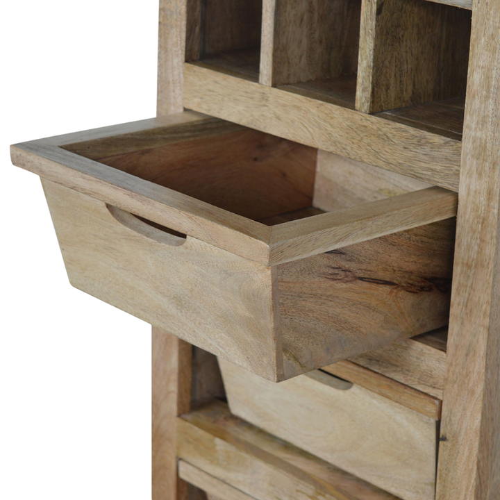 Wetherby Wine Cabinet in Amber, shown with a drawer open.