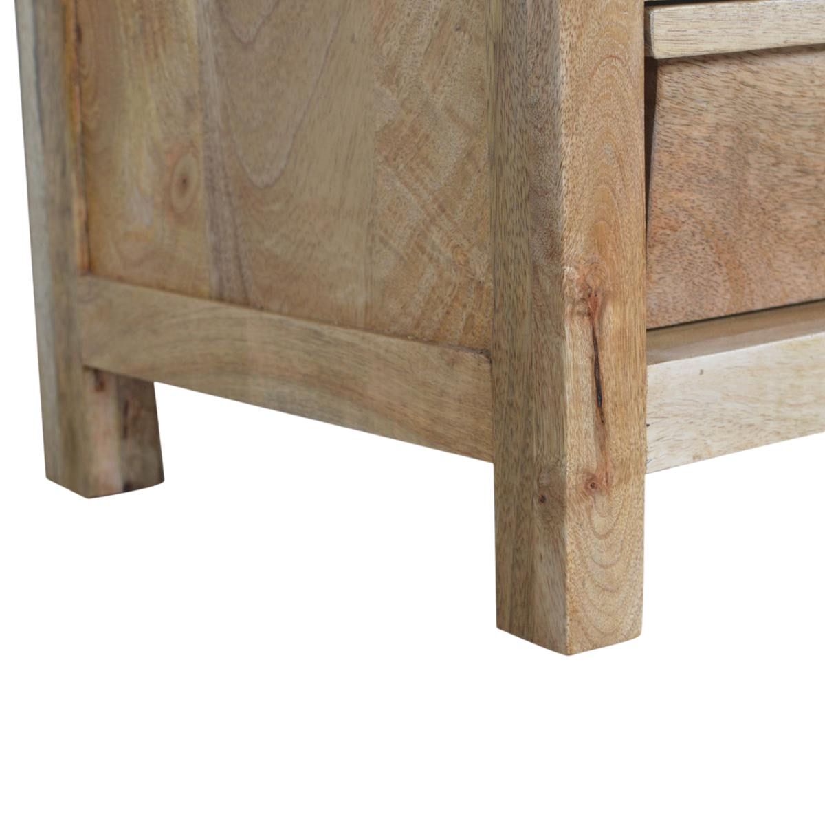 Close view of the legs on the Wetherby Wine Cabinet in Amber.