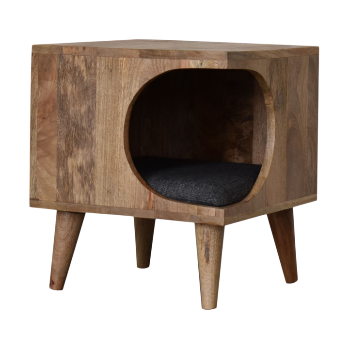 Windsor Cut-Out Pet Bed in Amber with Charcoal Tweed, three-quarter view from the opposite side.