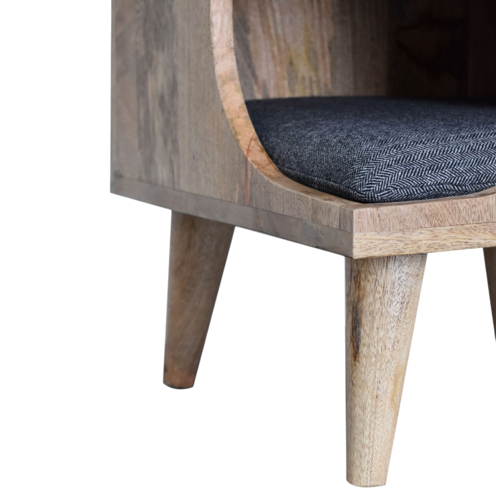 Close view of the legs on the Windsor Cut-Out Pet Bed in Amber with Charcoal Tweed.