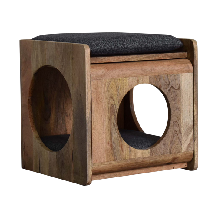 Windsor Round Pet Bed in Amber with Charcoal Tweed, three-quarter view showing the full profile.