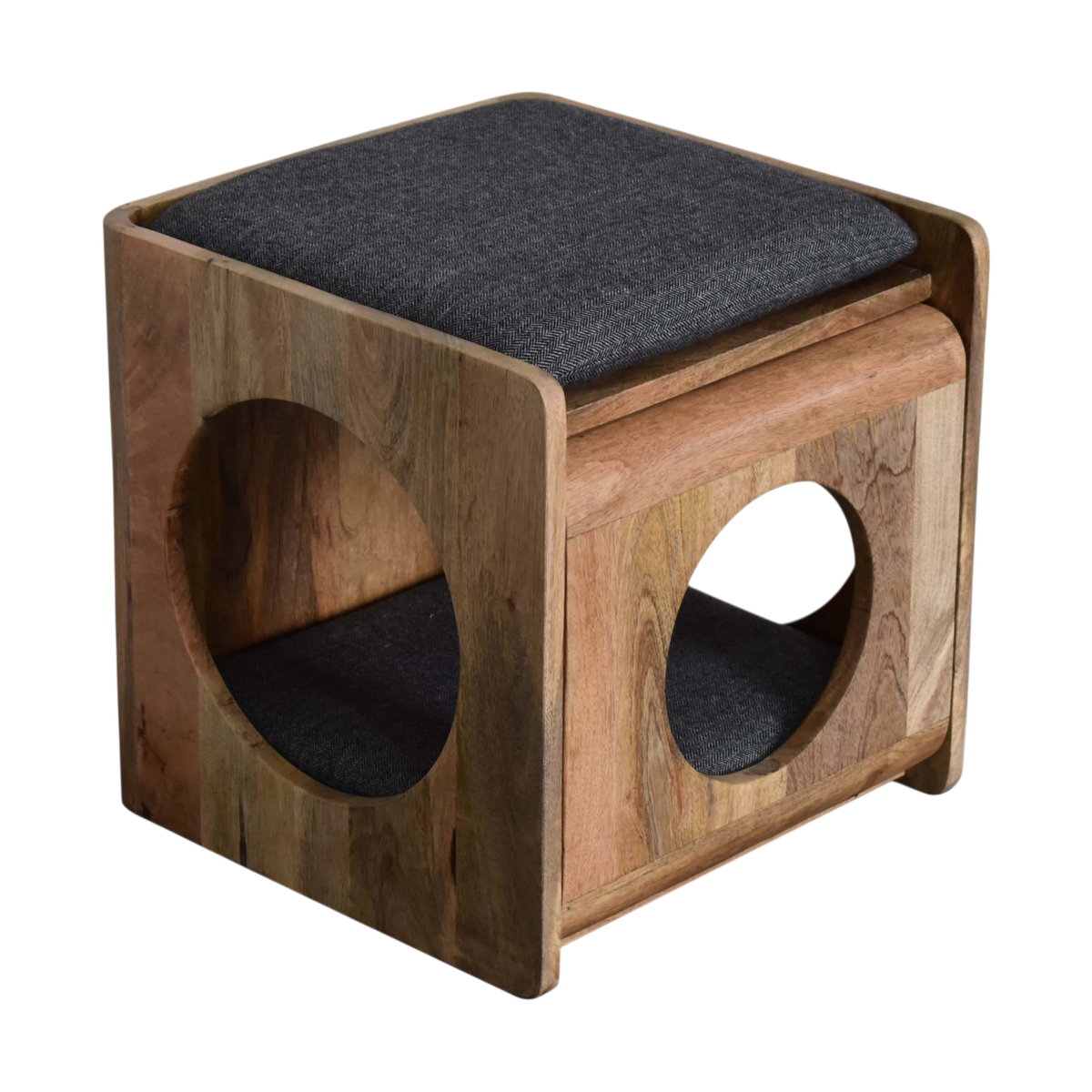 Windsor Round Pet Bed in Amber with Charcoal Tweed, shown from above at an angle.