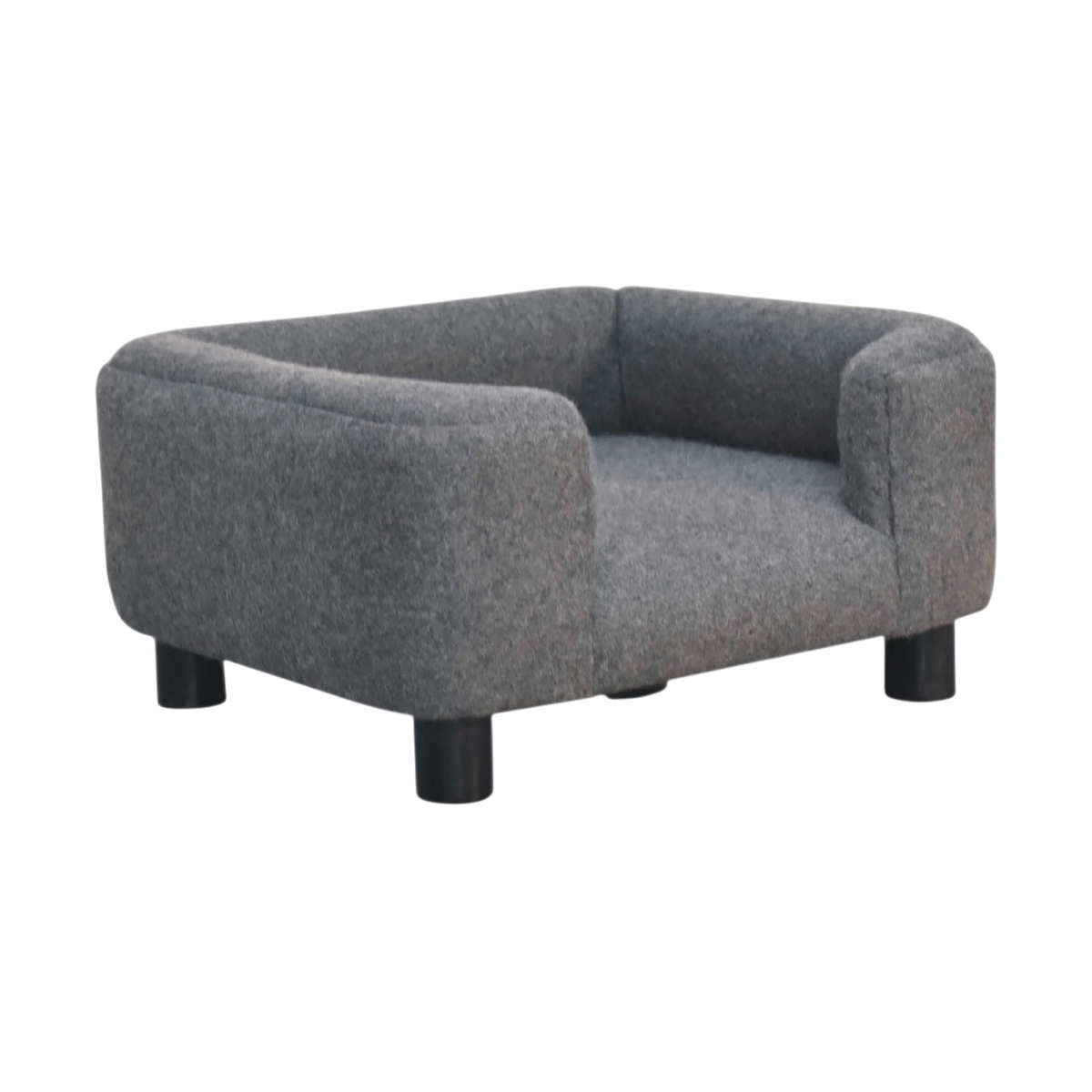 Winton Mini Pet Bed in Grey Tweed, three-quarter view showing the full profile.
